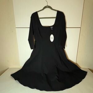 Unique Vintage Black Quarter Sleeve Rayon Nylon Spandex Beautifully Styled Dress